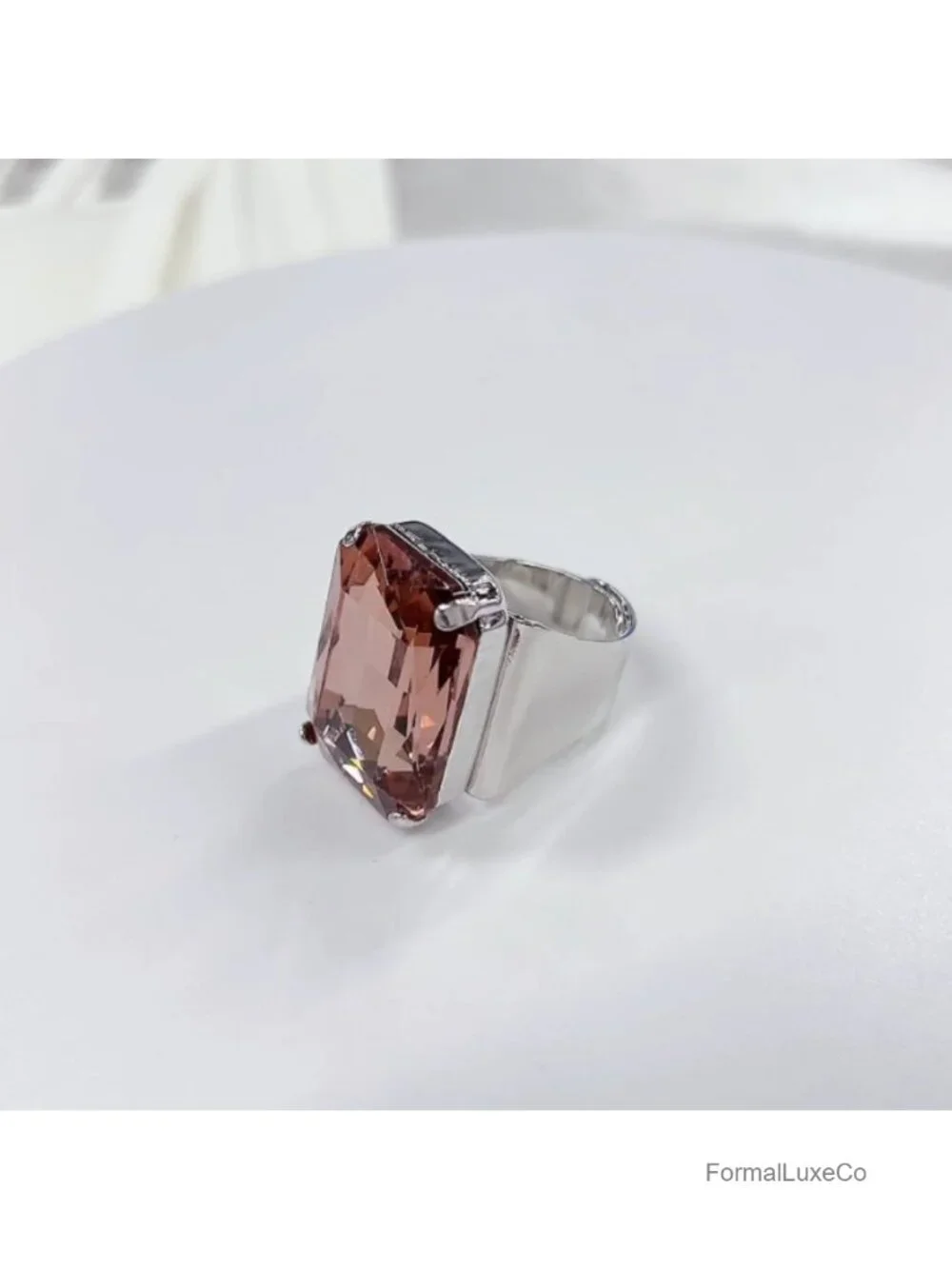 Large Rhinestone Open Statement Ring for Women Adjustable Band